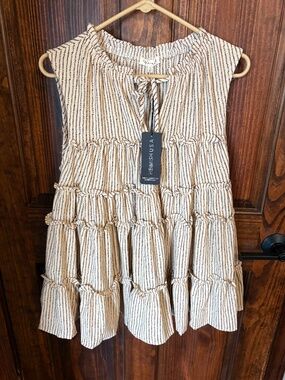 Heimish USA tan and brown dots tie neck sleeveless top NWT 1XL